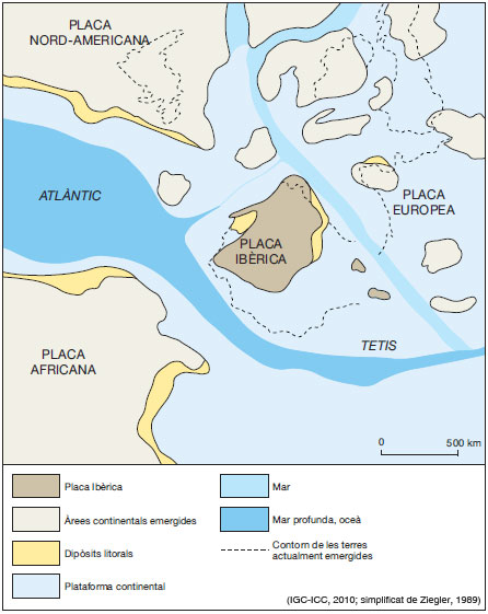 Figura 7: Restitució de la Placa Ibèrica fa 145 Ma, a finals del Juràssic.