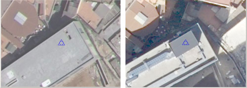 Comparación de la cubierta de un edificio, en dos vuelos LiDAR, donde se observa una nueva construcción