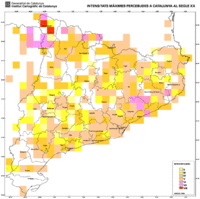 Miniatura del Mapa d'intensitats percebudes a Catalunya al segle XX (1996)