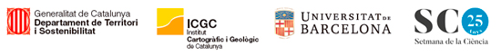 Logos Departament Territori i Sostenibilitat, ICGC, UB i Setmana de la Ciència