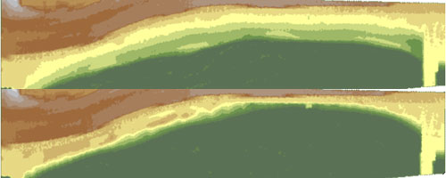 Representation of a coastal area from LiDAR data on two different dates