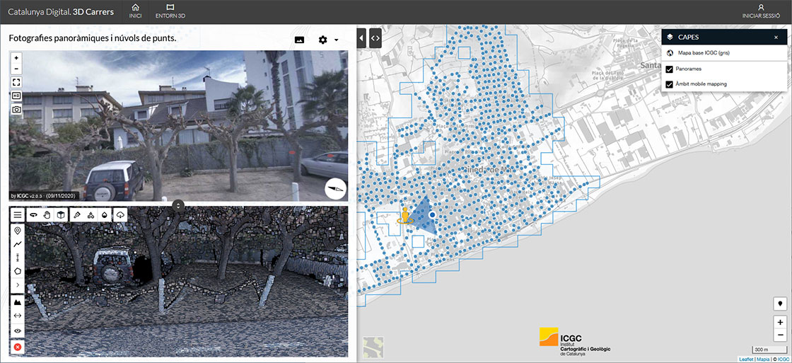Detall d'aparcament a la localitat de Pineda de Mar, es poden identificar diferents elements com arbres, cotxes... 