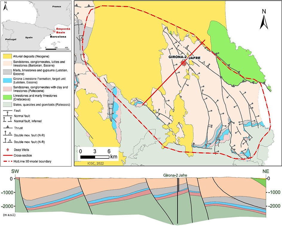 Mapa y corte geológico del Baix Empordà