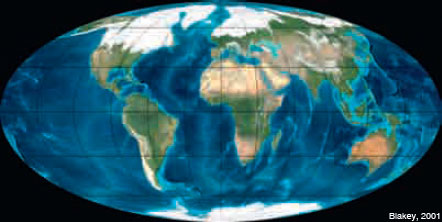 Figura 18: La configuració de la Terra durant les èpoques glacials plistocenes, amb extensos casquets polars