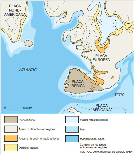 Figura 10: Restitución de la Placa Ibérica hace 65 Ma, a finales del Cretácico y principios del Paleógeno